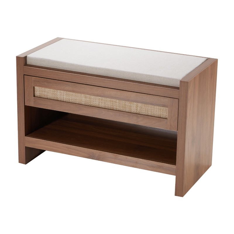 Rottinkipenkki muovirotangista 150 kg kantavuudella pellavatyynyllä ja säilytyslaatikolla eteiseen