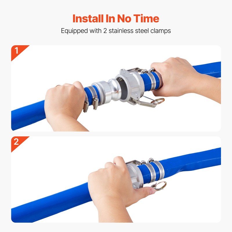 Takahuuhteluletku kerrosvahvistettu PVC-muovinen 38 mm 15,2 m sininen alumiiniliittimet ruostumattomat kiristimet