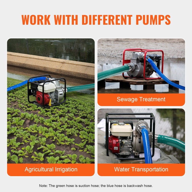 Imuletkusetti 50 mm imuletku 6,1 m huuhteluletku 19,8 m ruostumaton terässihti vesipumpulle