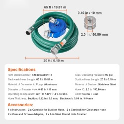 Imuletkusetti 50 mm imuletku 6,1 m huuhteluletku 19,8 m ruostumaton terässihti vesipumpulle
