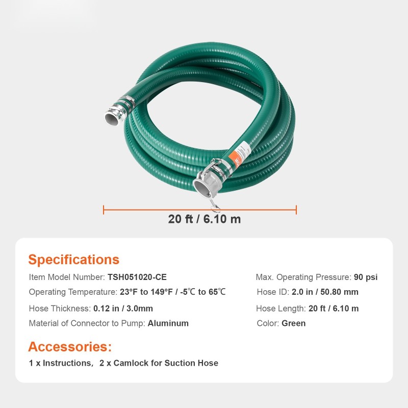 Imuletku 50,8 mm 6,1 m laminoitu komposiitti alumiinisilla camlock-liittimillä siivilällä