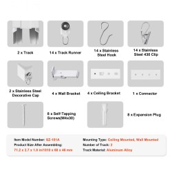 Alumiininen kaksirivinen verhokiskosetti 1,81 m valkoinen kiinnikkeillä