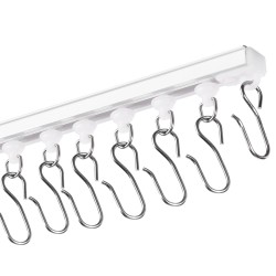 Kattokiinnitteinen muovinen kolmen metrin verhokiskosarja itsekiinnittyvä valkoinen kahdeksanosainen verhoille