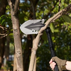 Taittuva monitoimilapio 11 osaa säädettävällä lapiopäällä jatkovarsilla retkeilyyn ja hätätilanteisiin