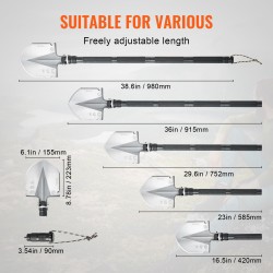 Taitettava selviytymislapio 13-osainen kompakti säädettävä kulma pidennettävillä jatkovarsilla