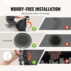 Minitrampoliini 40 tuumaa teräsrunko taittuva 150 kg kantavuus korkeussäädettävä kahva