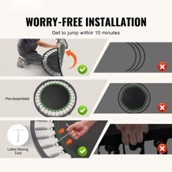 Taitettava minitrampoliini 40 tuumaa teräsrunko 150kg nelitasoinen vaahtomuovipehmustettu käsikahva sisä ja ulkokäyttöön