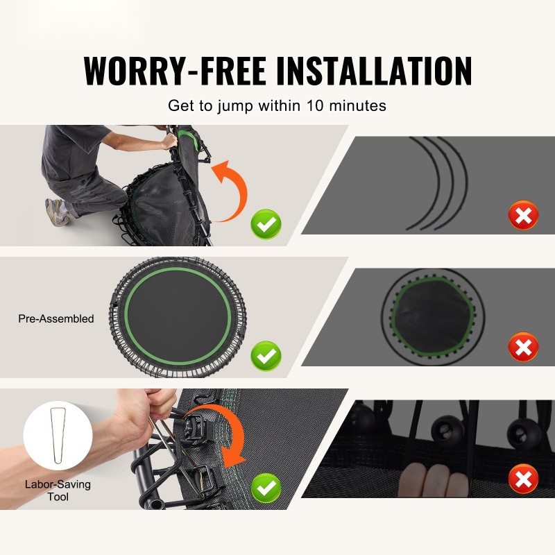 Taitettava minitrampoliini 130 senttimetriä teräsrunko 205 kg kantavuus säädettävä vaahtokahva