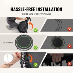 Mini trampoliini teräsrunko halkaisija 1027 mm 150 kg kantavuus 34 kuminauhaa taitettava