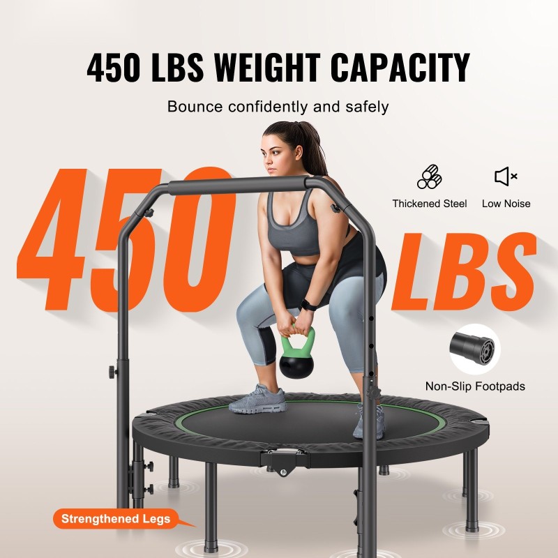 Minikuntotrampoliini 52 tuuman teräsrunko taitettava 205 kilogramman kantavuus nelitasoinen käsitanko
