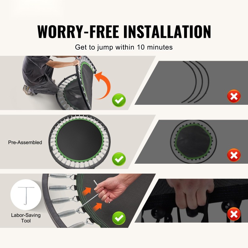 Minikuntotrampoliini 52 tuuman teräsrunko taitettava 205 kilogramman kantavuus nelitasoinen käsitanko