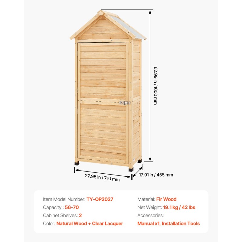 Puinen ulkovarastokoppi cedripuu 710x455x1600 mm 5 hyllyä lukittava vedenpitävä