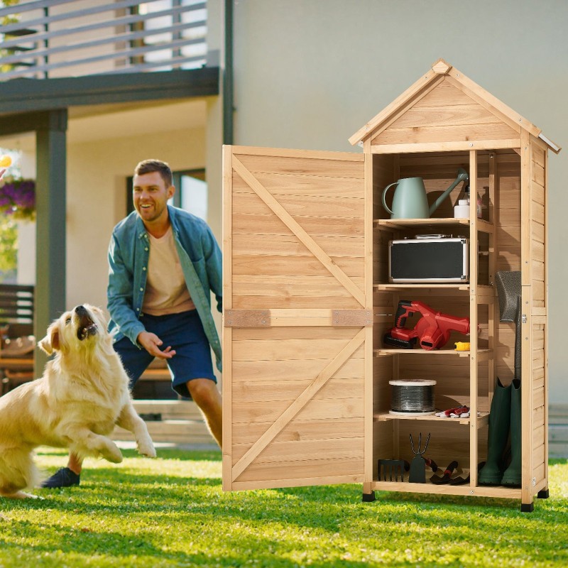 Puinen ulkovarastokoppi cedripuu 710x455x1600 mm 5 hyllyä lukittava vedenpitävä