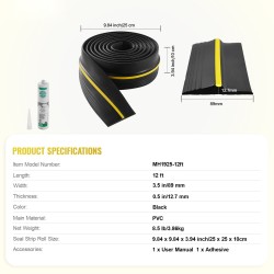 Autotallin kynnyksen tiivistenauha muovia liimallinen 3,66 metriä 89 millimetriä musta