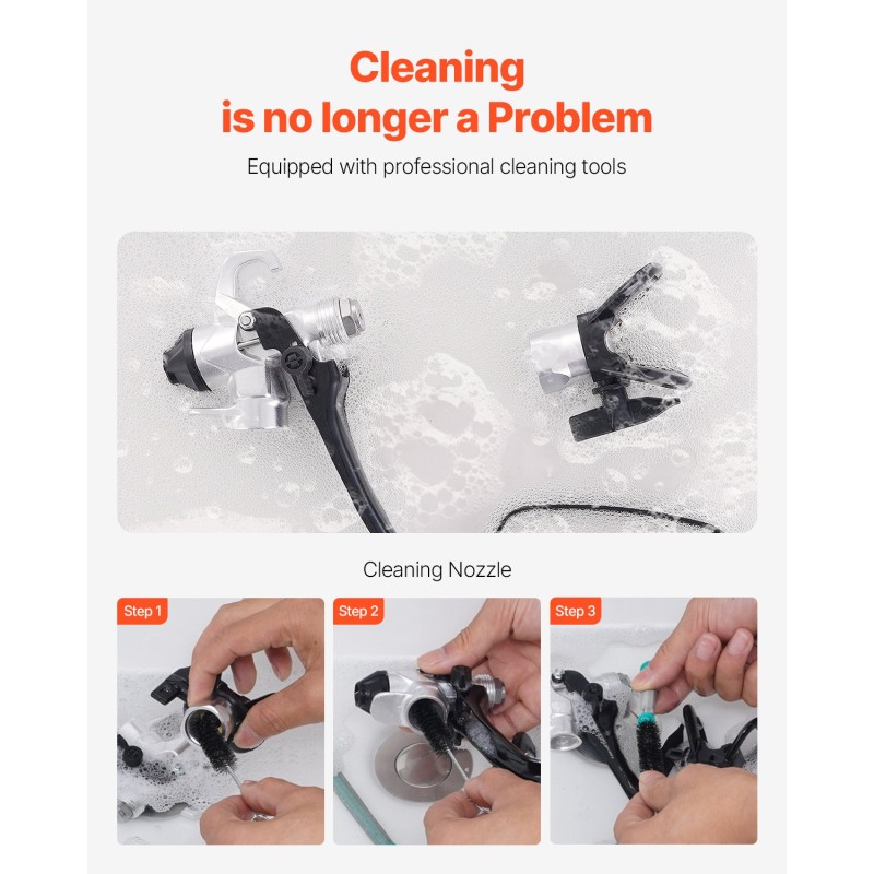 Jalustallinen ilmaton maalisumutin 650W 3000psi kromattu runko jatkovarsi puhdistussarja