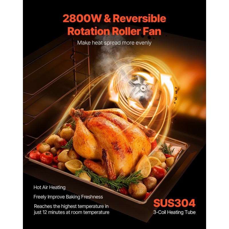 Pöytämallinen kiertoilmauuni 58 litraa 4 tasoa 2800 wattia karkaistu lasiovi ruostumaton teräs