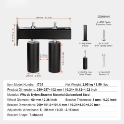 Liukuportin ohjainpakkaus teräskannatin T-muotoinen kaksoisnylonrullat 60 mm säädettävä väli 5–130 mm