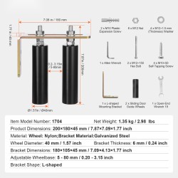 Liukuportin rullasarja kaksinkertaisilla nylonrullilla L-muotoisella teräskannattimella säädettävällä rullavälillä