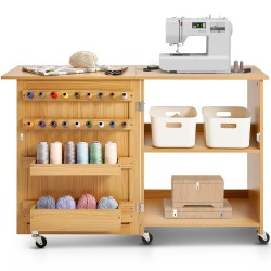 Taitettava ompelupöytä MDF ja PB luonnonpuunsävy säilytystilalla