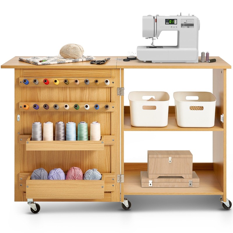 Taitettava ompelupöytä MDF ja PB luonnonpuunsävy säilytystilalla