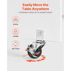 Taitettava ompelupöytä PB-levy valkoinen 6 pyörää 3 lukittavaa kolmitasoinen säilytys