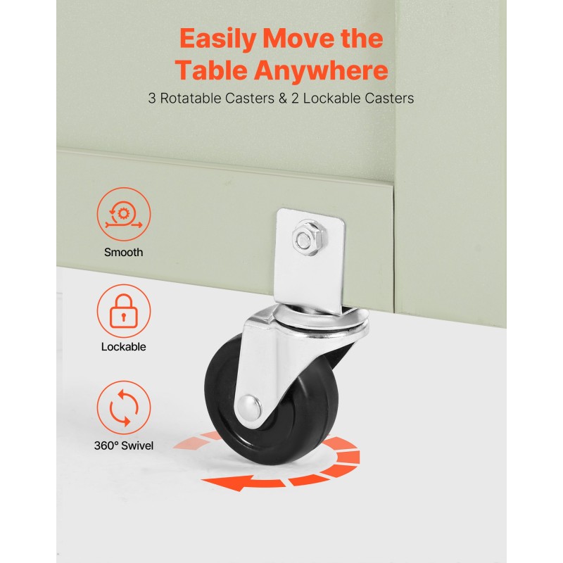 Taitettava ompelupöytä PB-levy vaaleanvihreä 5 pyörää 2 lukittavaa 2 säilytysastiaa 20 puutappia