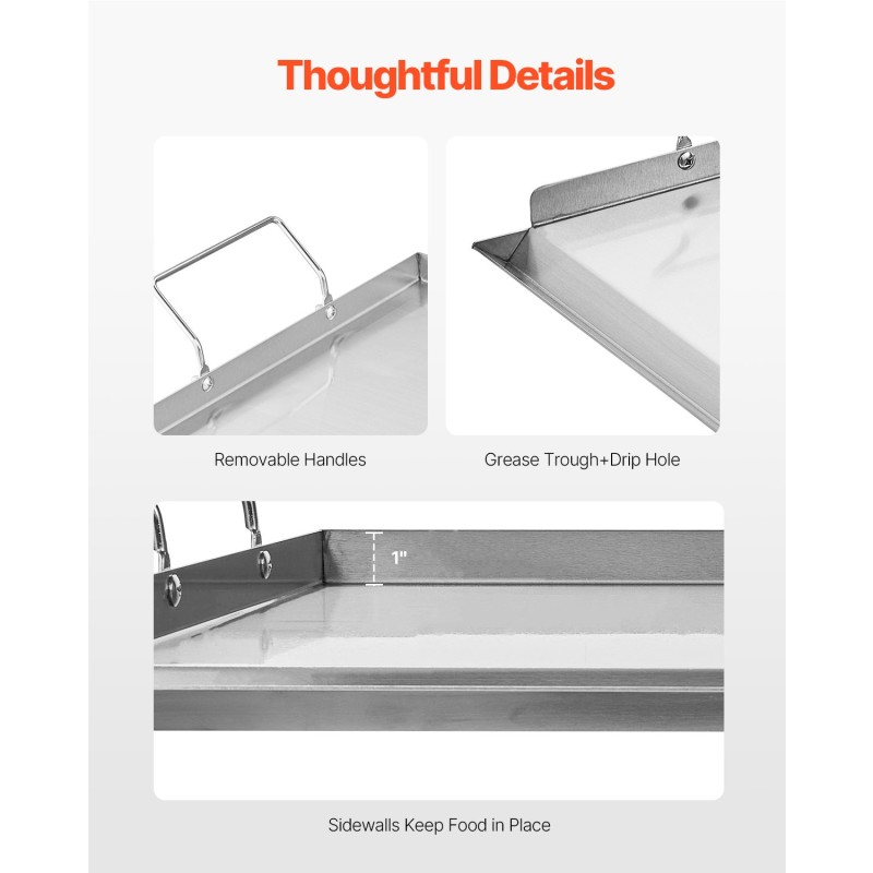 Tasolevy ruostumattomasta teräksestä 585x365 mm kaasugrilliin sivukahvoilla teppanyakille