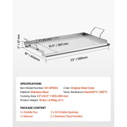 Tasolevy ruostumattomasta teräksestä 585x365 mm kaasugrilliin sivukahvoilla teppanyakille