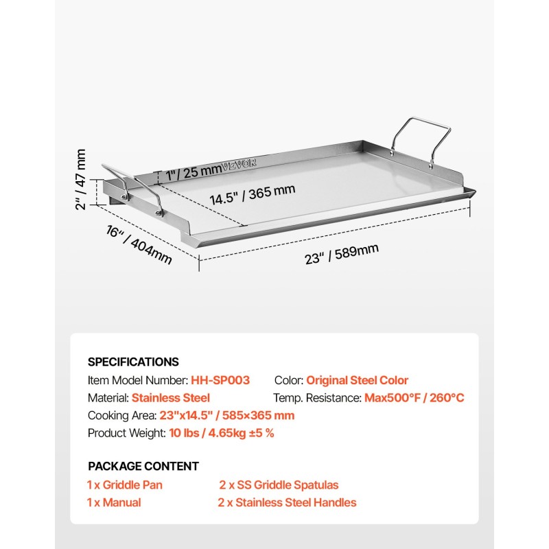 Tasolevy ruostumattomasta teräksestä 585x365 mm kaasugrilliin sivukahvoilla teppanyakille