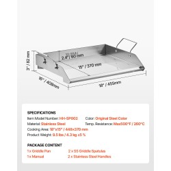 Ruostumaton teräs tasoparila 18x16 tuumaa kaasugrilliin kahvoilla
