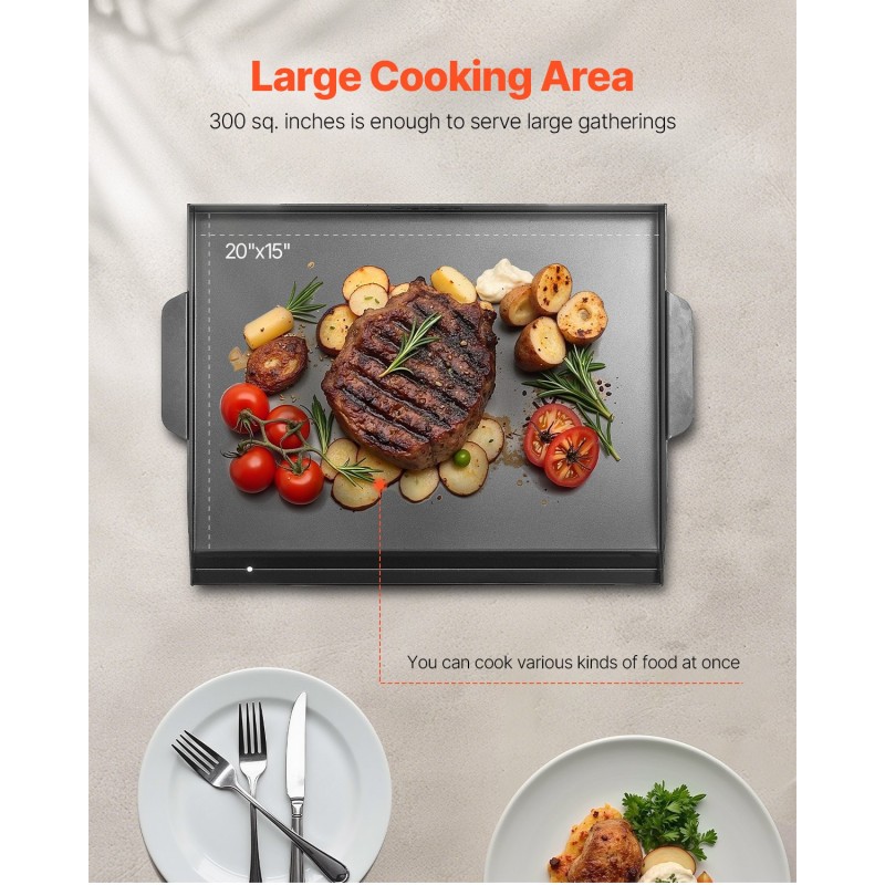 Hiiliteräs paistolevy 22x16-tuumainen kaasugrillille musta retkeilyyn ja pihajuhliin