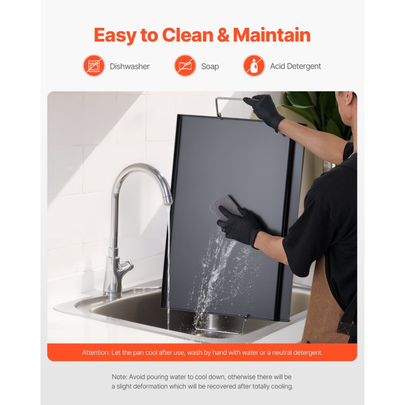 Hiiliteräksinen paistolevy 24x16-tuumainen suorakulmainen kahvallinen kaasugrillille retkeilyyn