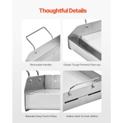 Ruostumaton teräs suorakulmainen paistolevy 17x13 tuumaa kaasugrillille kantokahvoilla