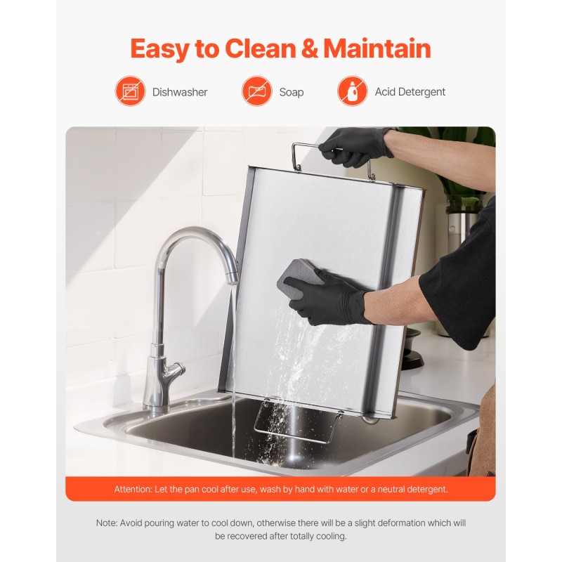 Ruostumaton teräs suorakulmainen paistolevy 17x13 tuumaa kaasugrillille kantokahvoilla