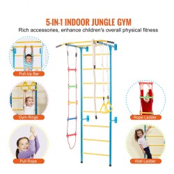 Sisäseinäkiipeilyteline 5-osainen hiiliteräs ruotsalainen tikas leuanvetotanko köysitikkaat voimistelurenkaat 99,8 kg kantavuus