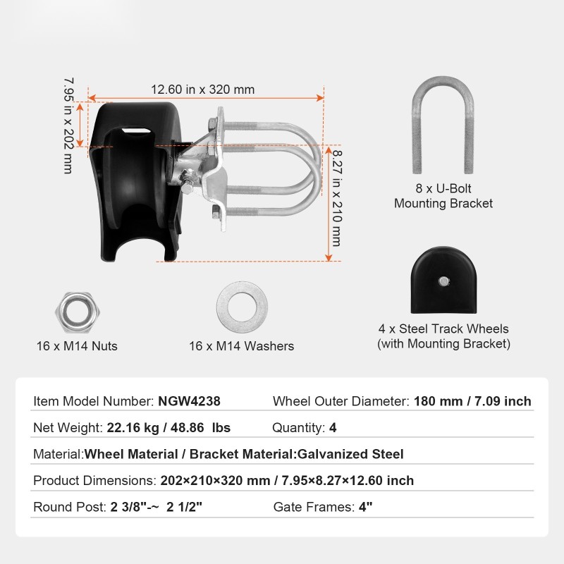 Liukuportin rullasarja teräskiinnikkeellä neljä nailonpyörää hiljainen toiminta ulkokäyttöön