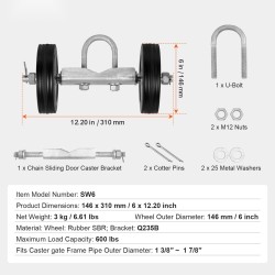 Liukuportin rullasarja 146 mm kumipyörät teräskannatin 600 paunaa sopii 32–50 mm runkoihin