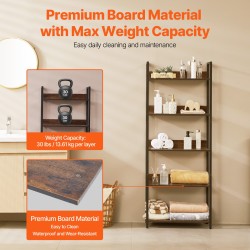 Metallinen viisitasoinen korkea kirjahylly ruskealla puunsävyllä säädettävät jalkatassut kaadonsuoja