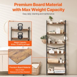 Metallinen 6-tasoinen kirjahylly MDF-hyllyillä säädettävillä jaloilla 300 x 650 x 1750 mm