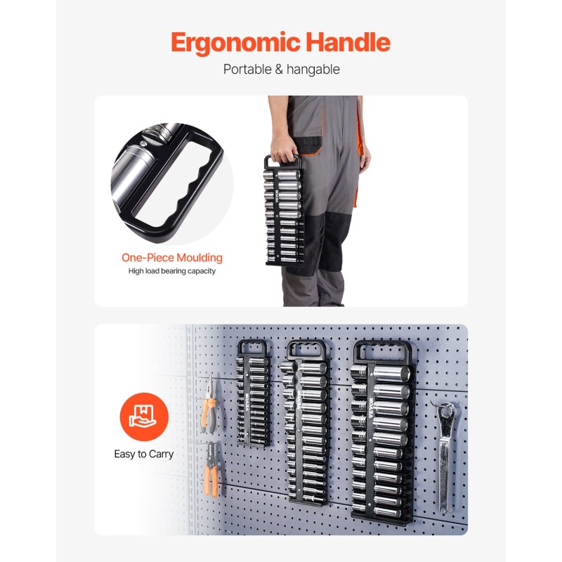 Hylsysäilyteline ABS-muovi 3-osainen 76 paikkaa 1/4 3/8 1/2 magneettipohjalla kahvalla