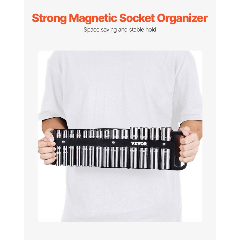 Hylsysäilyteline ABS-muovi 3-osainen 76 paikkaa 1/4 3/8 1/2 magneettipohjalla kahvalla