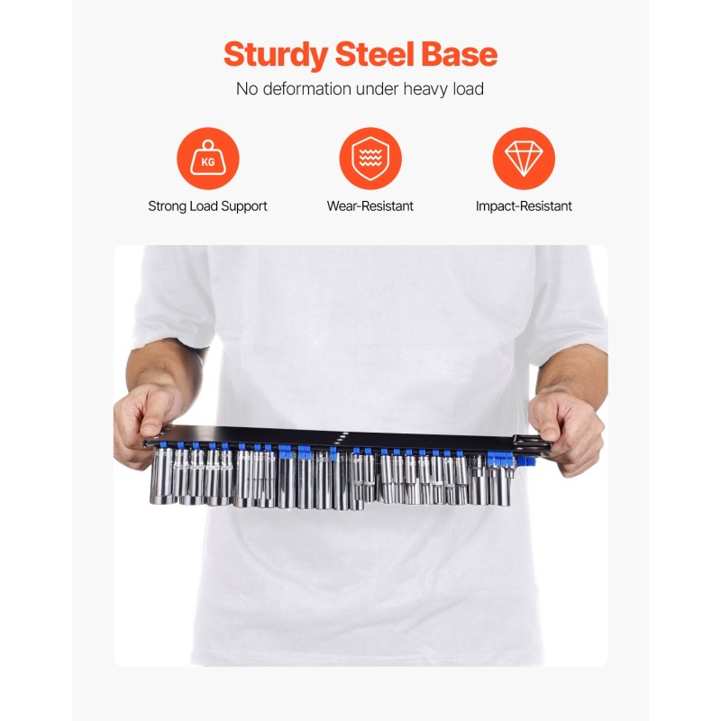 Hylsyjen järjestelyalusta teräs ABS-muovi 2 kpl 160 hylsylle 1/4 3/8 1/2