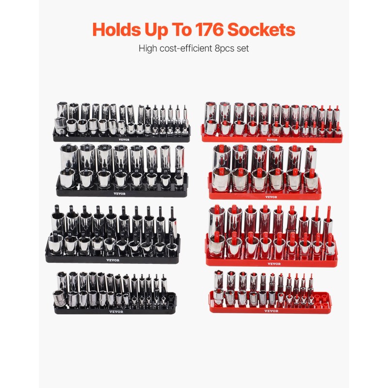 Hylsyjen järjestelijäsarja ABS-muovinen 8 kpl korkea tankoteline tilaa 176 hylsyä