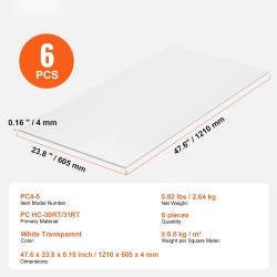 Polykarbonaattiset kasvihuonelevyt 6 kpl 1210x605x4 mm läpinäkyvät UV-suojatut