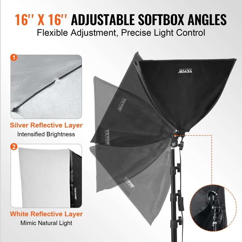 Softbox-valosetti valokuvaukseen 40x40 cm Oxford-kangas 45W LED-lamppu säädettävä 3000–6500K 2 kpl