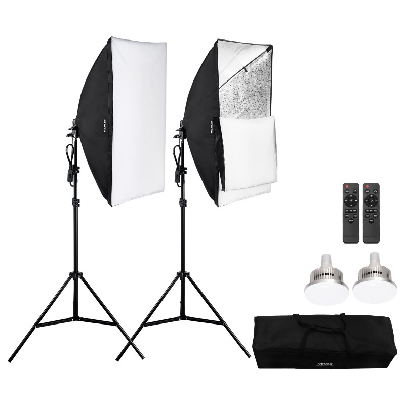 Softbox-valosetti 50 x 70 cm 2 E27-LED-lamppua 45W 3000–6500K valokuvaukseen ja videokuvaukseen
