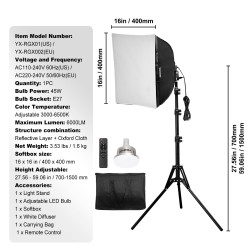Softbox-valosetti 400 x 400 mm 45-wattinen LED-lamppu säädettävä 3000–6500K