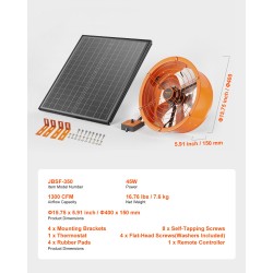 Ullakkopuhallin 14 tuuman aurinkokäyttöinen ilmavirta 1300 CFM säädettävällä termostaatilla