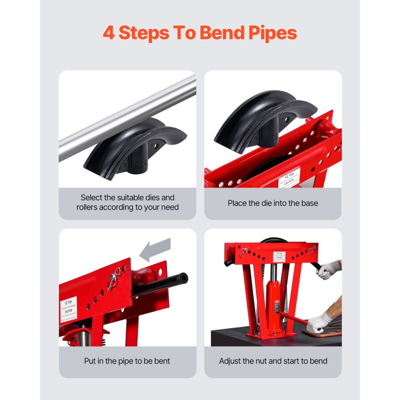 Hydraulinen käsikäyttöinen putkentaivutin 12 tonnia 6 muottia 13–51 millimetriä