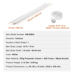 Sängyn yhdistyspala polyesteripuuvillalla ja muistivaahdolla valkoinen kymmenen metrin remmillä